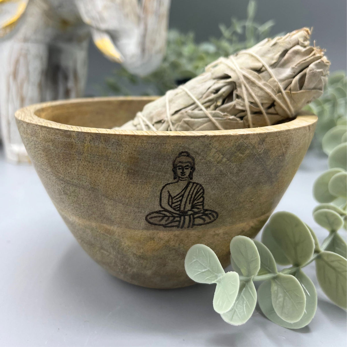 Wooden Smudge Bowl - Buddha - Small