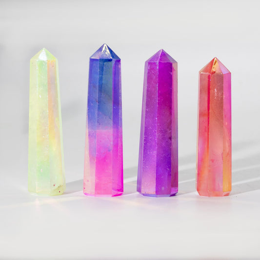 Gemstone Obelisk Point - Crystal Quartz - Pink & Blue