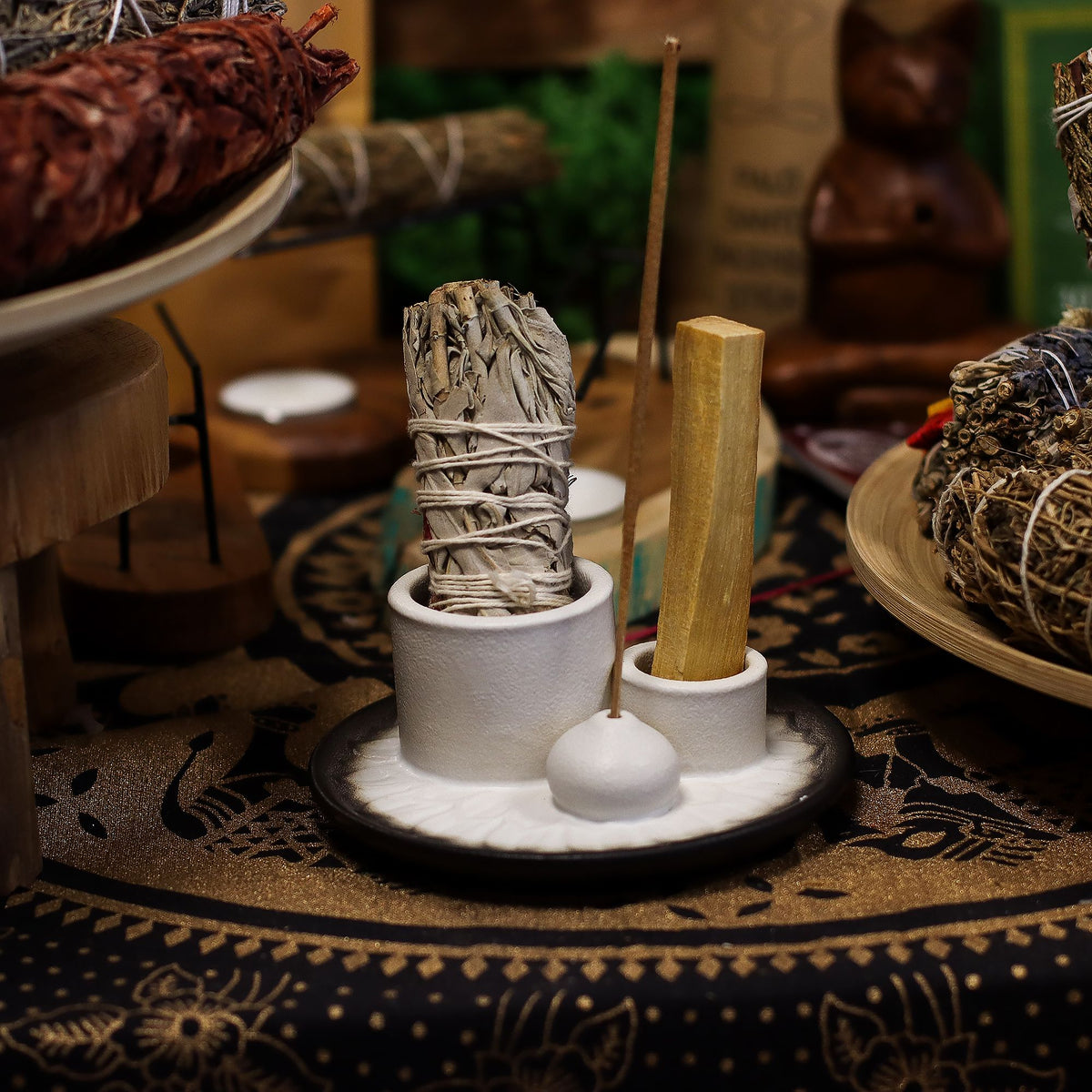 Palo Santo Stick & Smudge Holder - White & Grey