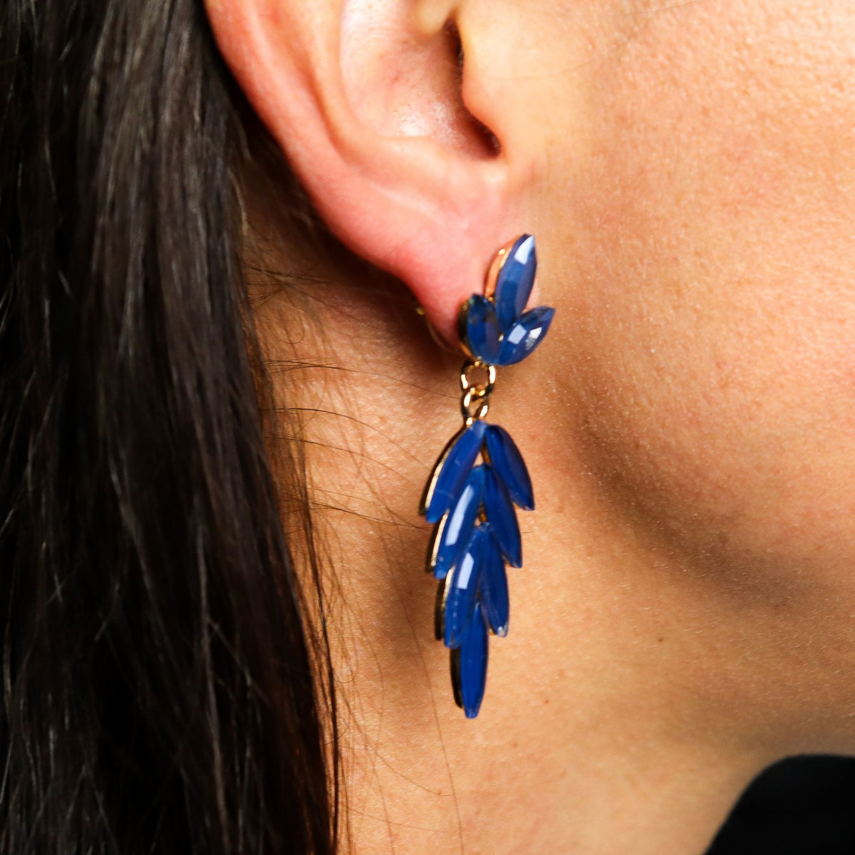 Royal Blue Vintage Glass Long Drop Earrings