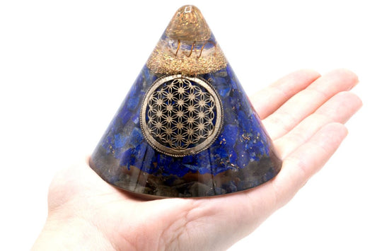Orgonite Cone - Lapis Flower of Life - Suspended Quartz