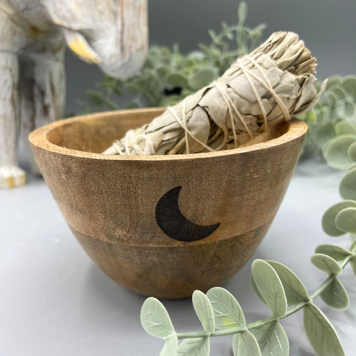 Wooden Smudge Bowl - Three Moons - Small