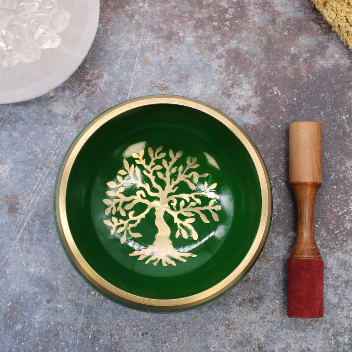 Large Tree of Life Singing Bowl Set - Green