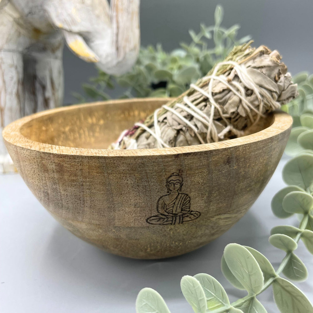 Wooden Smudge Bowl - Buddha - Medium