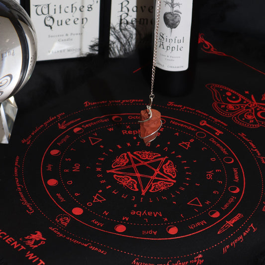 Sun Face Pendulum Divination Cloth - Black & Blood Red