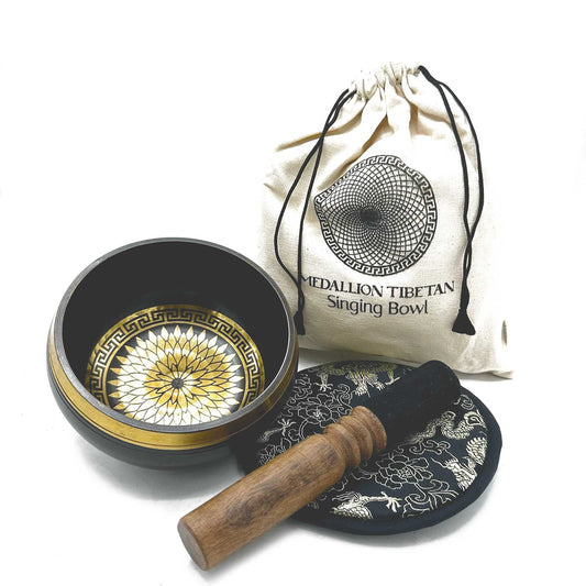 Engraved Singing Bowl Gift Set - Round Medallions