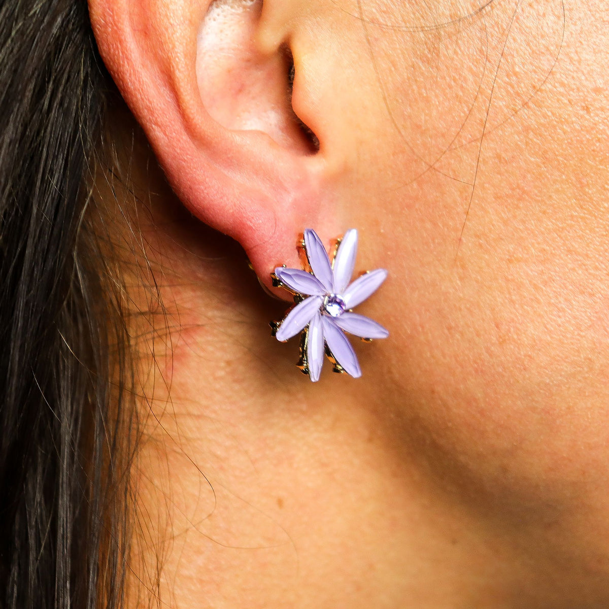 Lavender Vintage Glass Flower Earrings