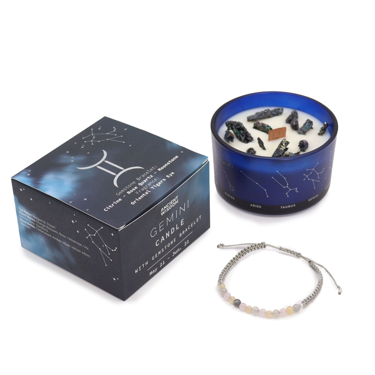 Zodiac Candle & Gemstone Bracelet - Gemini