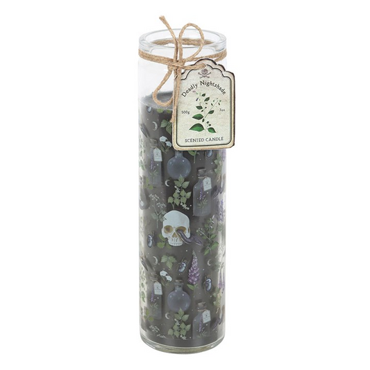 Decorative jar with floral design and label on a white background