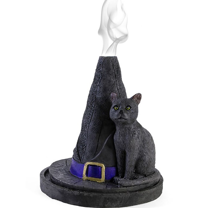 Witch Hat With Cat Incense Cone Holder