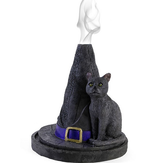 Witch Hat With Cat Incense Cone Holder