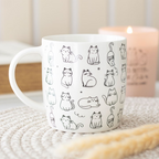 White Happy Cat Print Mug