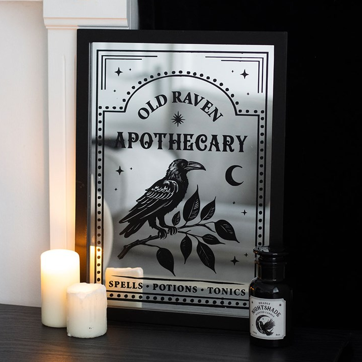 Old Raven Apothecary Mirrored Wall Art