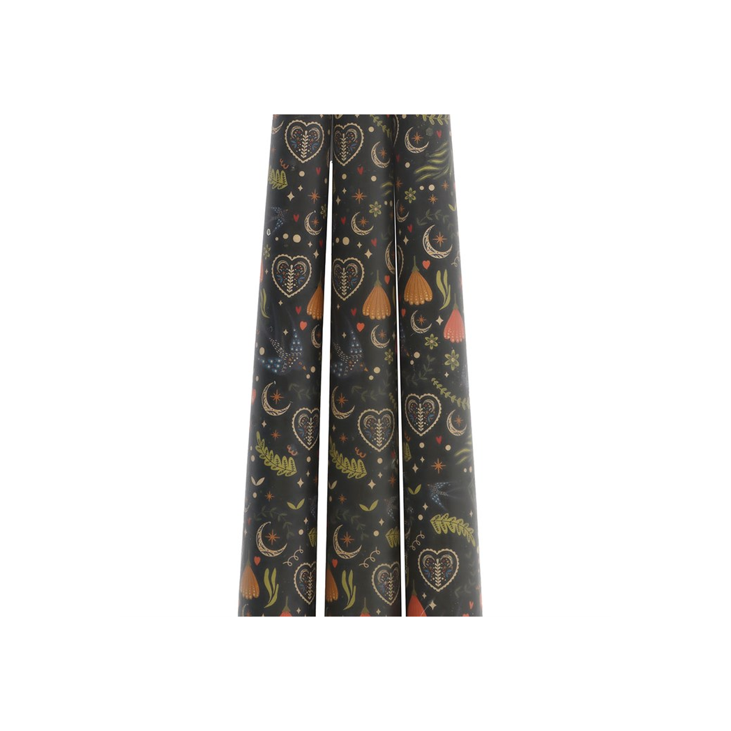 Set of 3 Black Midnight Print Taper Candles