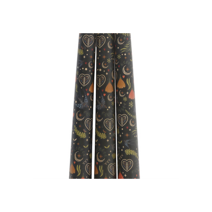 Set of 3 Black Midnight Print Taper Candles