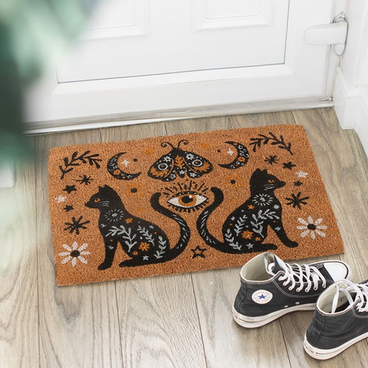 Natural Frightful Folk Cat Doormat