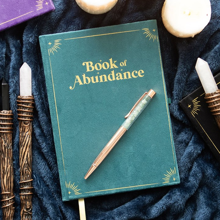 Book of Abundance Journal with Green Aventurine Crystal Pen