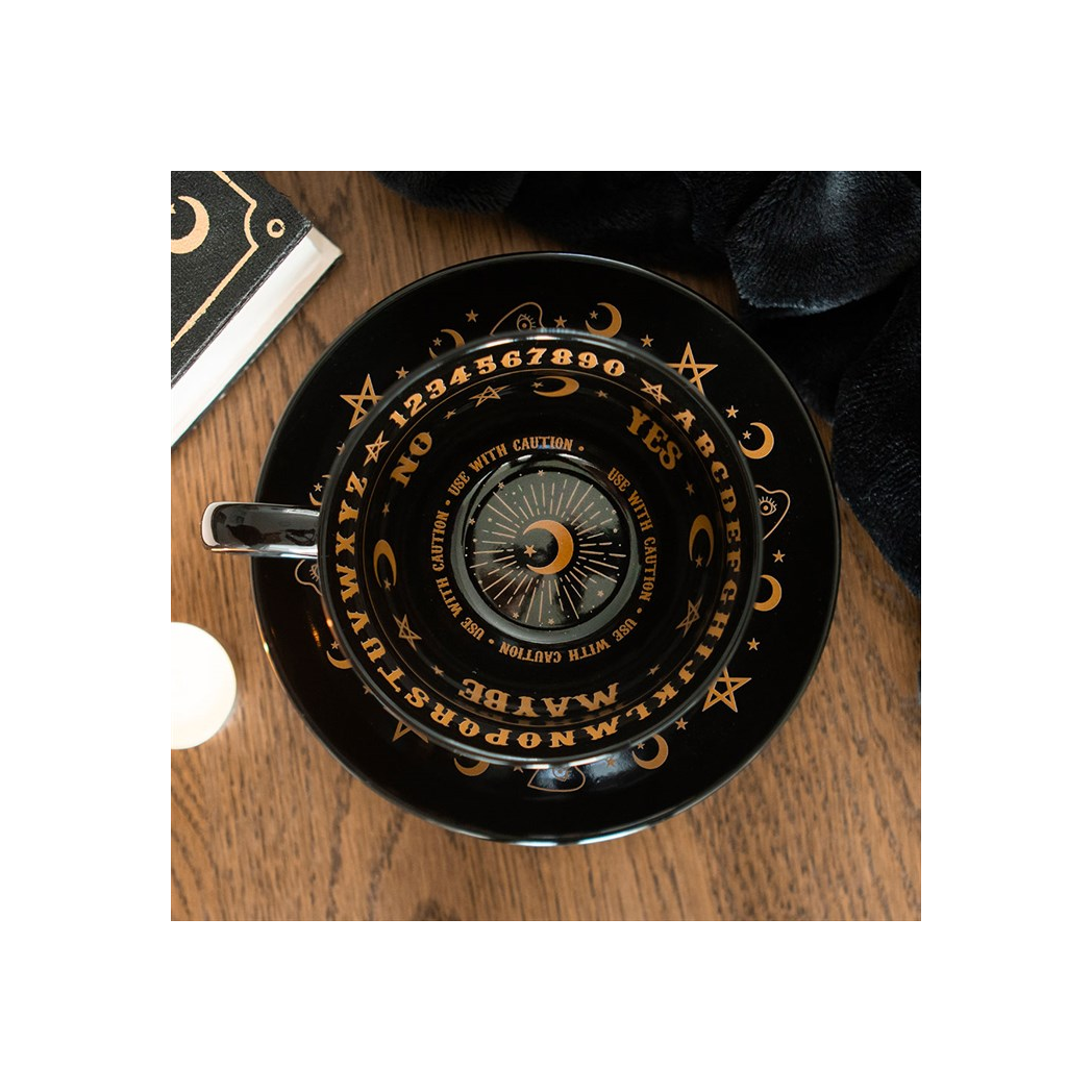 Black Talking Board Teacup and Saucer