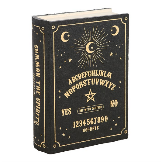 Decorative book with celestial design and text on a white background