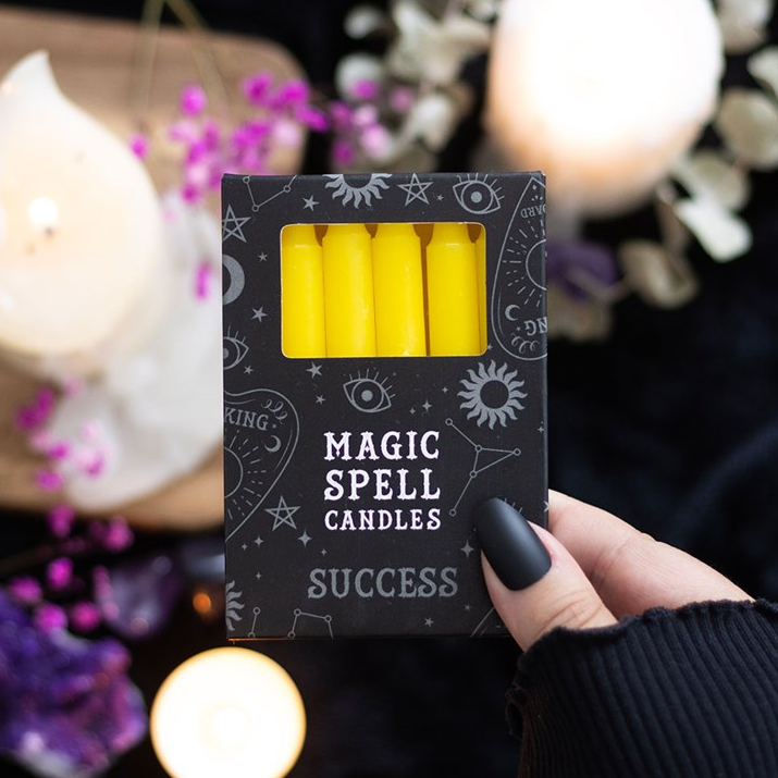 Set of 12 Yellow 'Success' Spell Candles