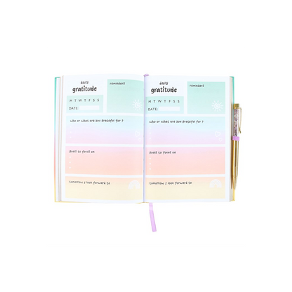 Multicoloured Gratitude Journal with Amethyst Pen
