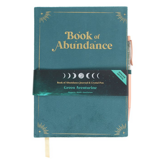 Book of Abundance Journal with Green Aventurine Crystal Pen
