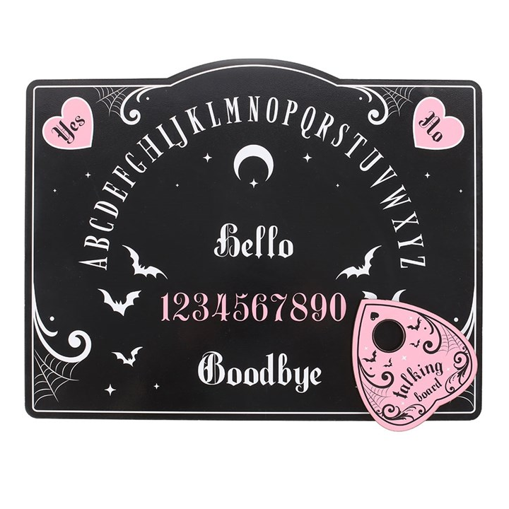 Decorative blackboard with Halloween-themed designs and text on a white background