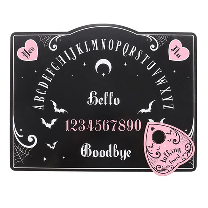 Decorative blackboard with Halloween-themed designs and text on a white background