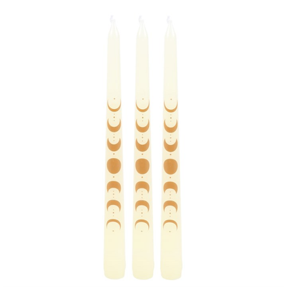 Set of 3 Off White Moon Phases Taper Dinner Candles