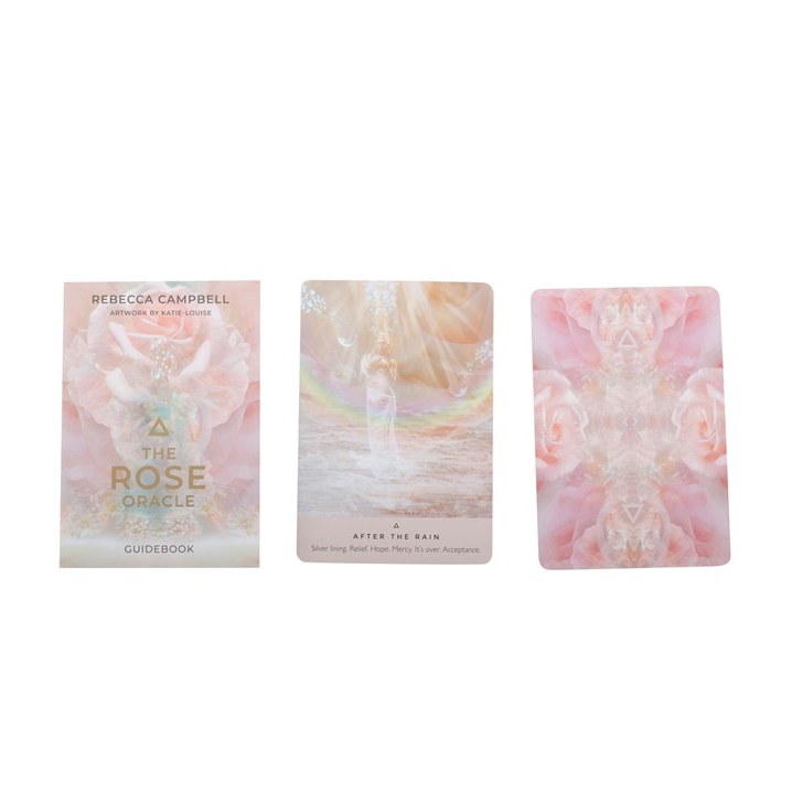 Three rose petal cards with floral designs on a white background