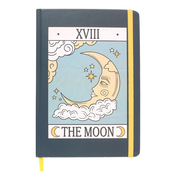 Notebook with celestial design and 'The Moon' label on a white background