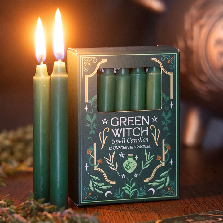 Pack of 12 Green Witch Spell Candles
