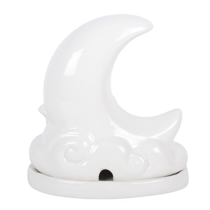 White Pastel Skies Moon Incense Cone Holder