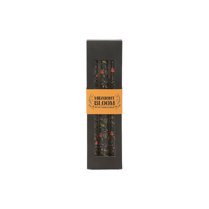Set of 3 Black Midnight Print Taper Candles