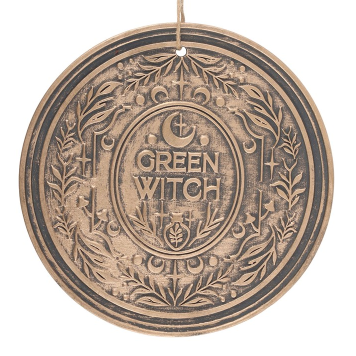 Green Witch Bronze Effect Terracotta Hanging Plaque