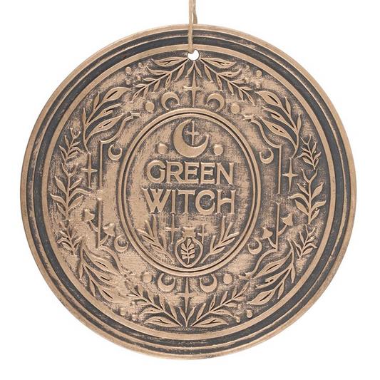 Green Witch Bronze Effect Terracotta Hanging Plaque