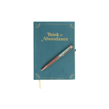 Book of Abundance Journal with Green Aventurine Crystal Pen
