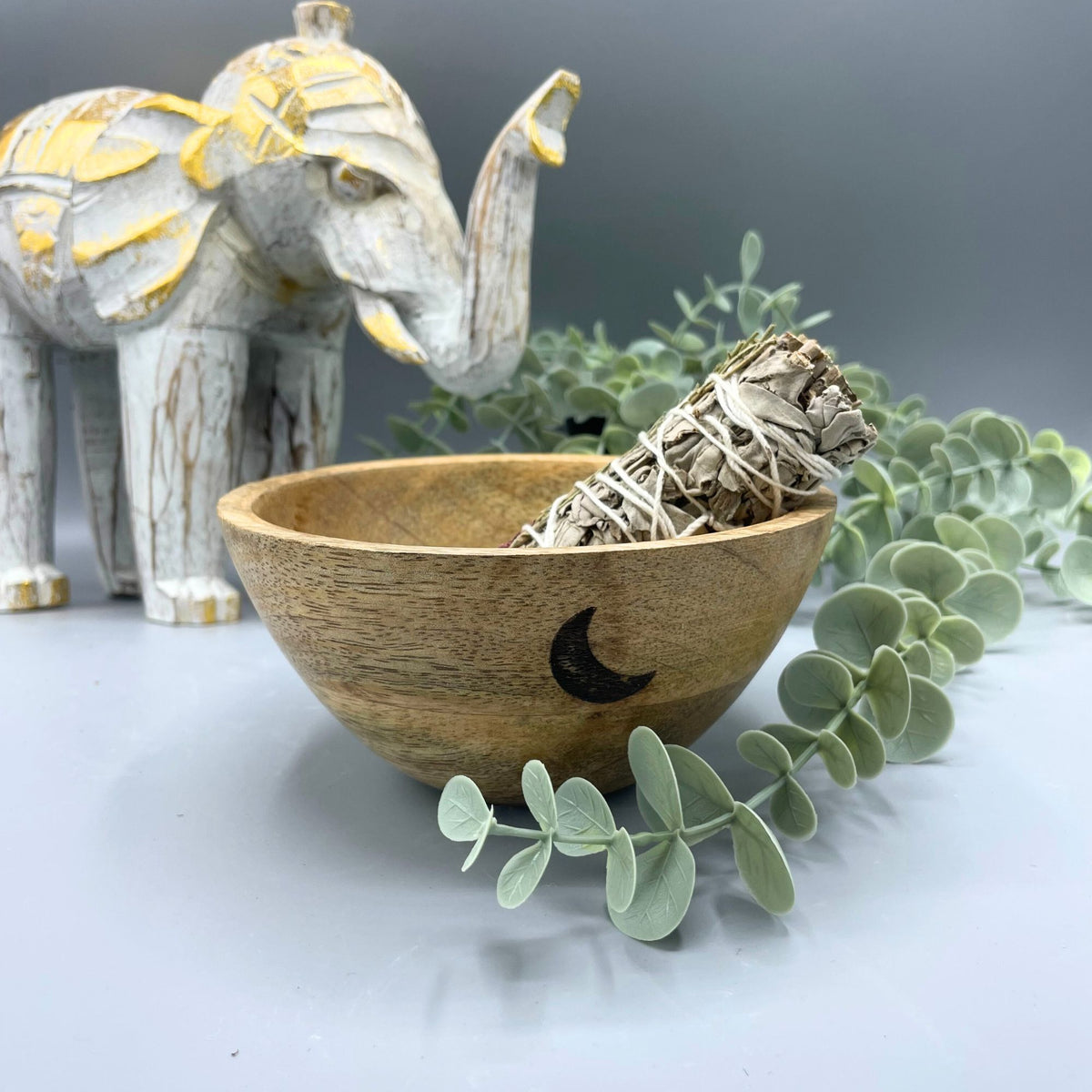 Wooden Smudge Bowl - Three Moons - Medium