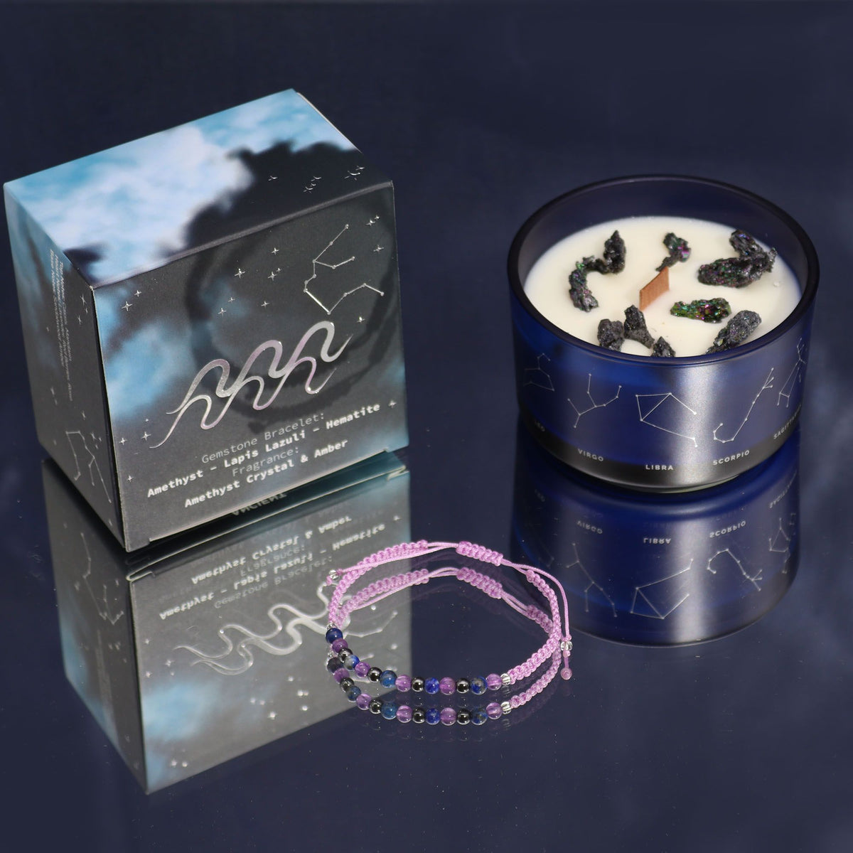 Zodiac Candle & Gemstone Bracelet - Aquarius