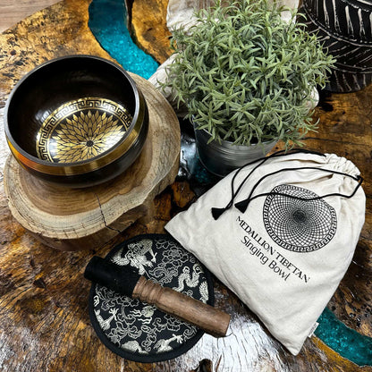 Engraved Singing Bowl Gift Set - Round Medallions