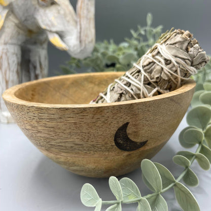 Wooden Smudge Bowl - Three Moons - Medium