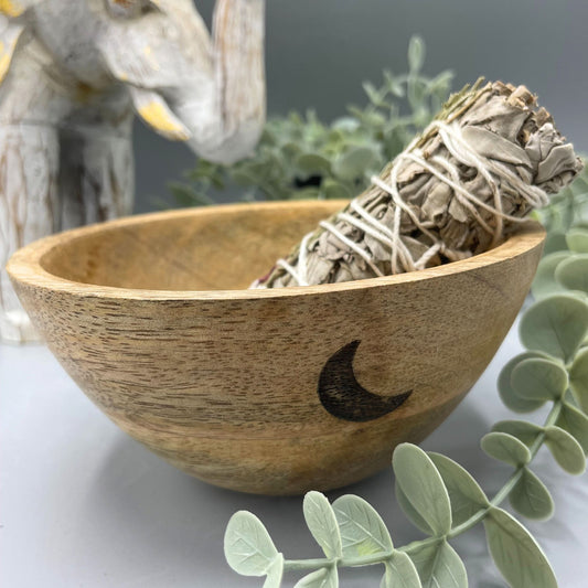 Wooden Smudge Bowl - Three Moons - Medium