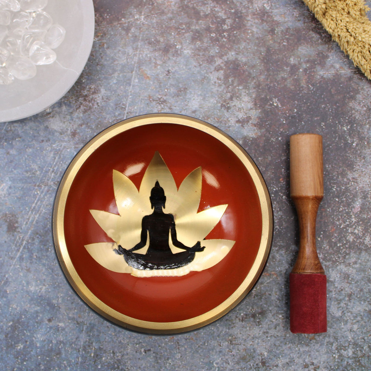 Large Buddha Singing Bowl Set - Black & Orange