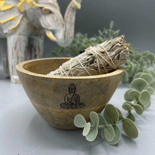 Wooden Smudge Bowl - Buddha - Small