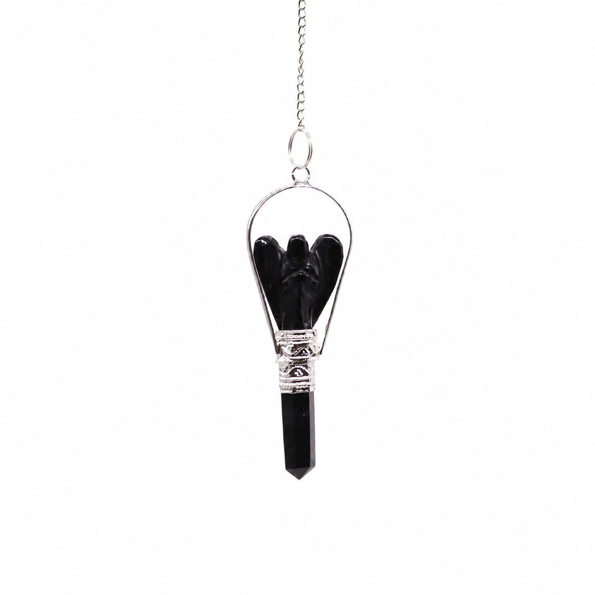 Angel Pendulum with Ring - Black Agate