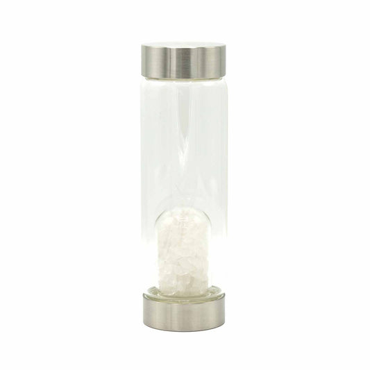 Crystal Infused Glass Water Bottle - Clear Quartz - Chips
