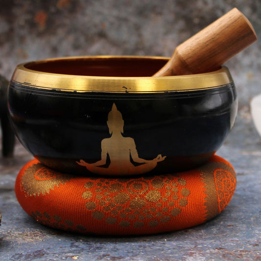 Large Buddha Singing Bowl Set - Black & Orange