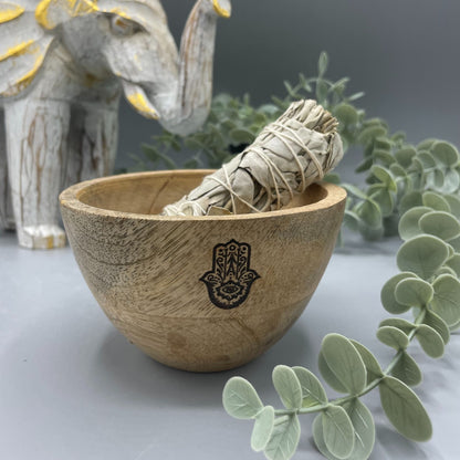 Wooden Smudge Bowl - Hamsa - Small