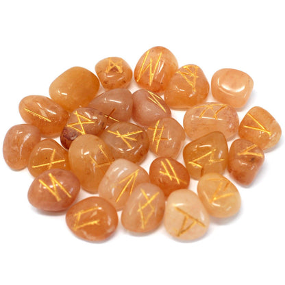 Runes Stone Set in Pouch- Yellow Aventurine