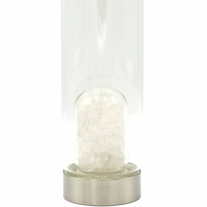 Crystal Infused Glass Water Bottle - Clear Quartz - Chips